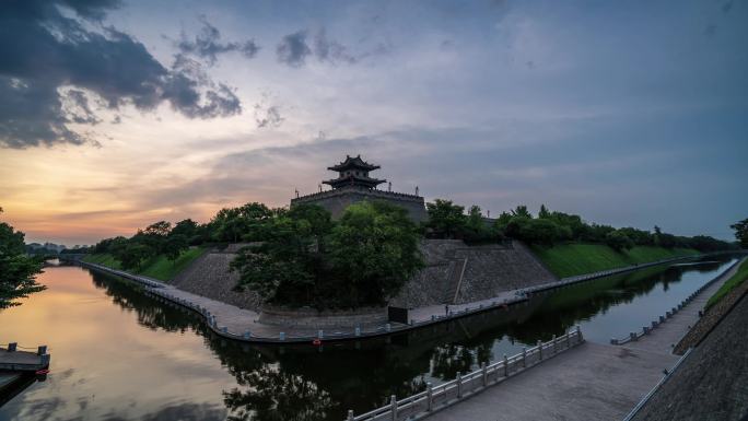 西安明城墙东南城角火烧云延时日转夜