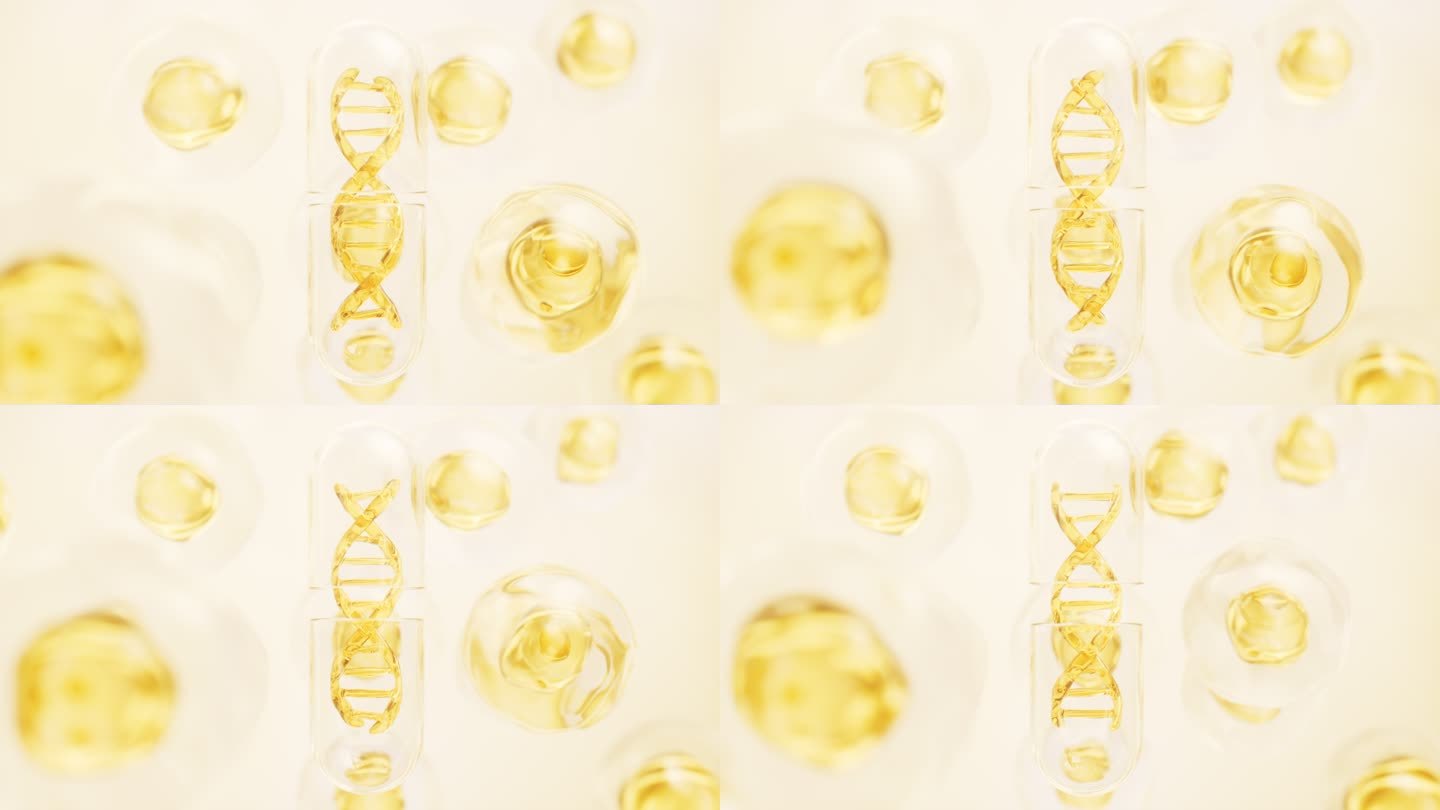 胶囊与金色细胞背景3D渲染