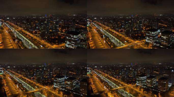 夜间照明巴塞罗那市中心交通街道海湾路航拍全景4k西班牙