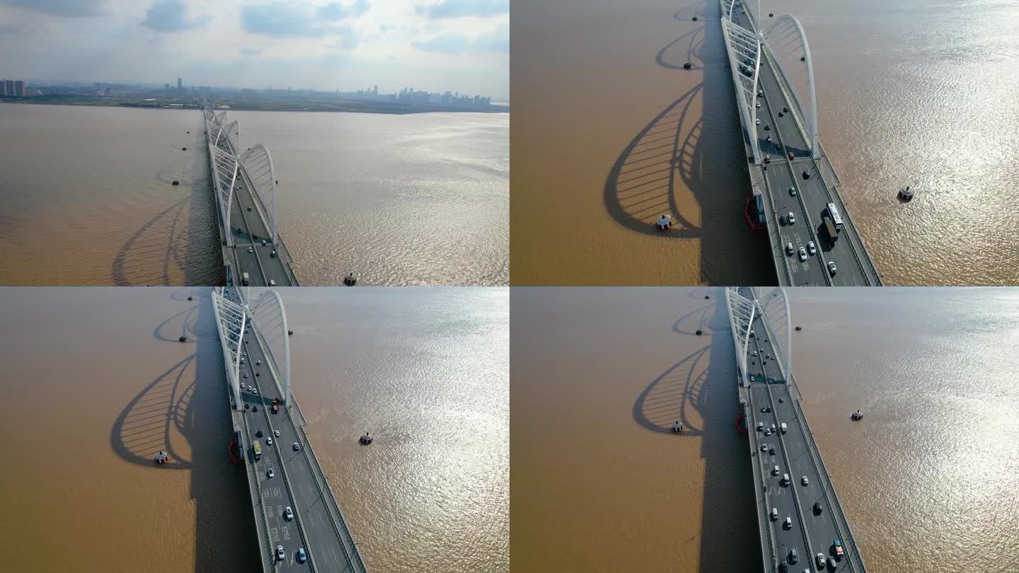 杭州钱塘江九堡大桥航拍