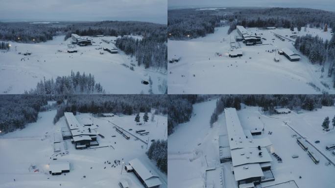 无人机拍摄的拉普兰滑雪胜地，圣诞老人的国度，芬兰Suomutunturi。