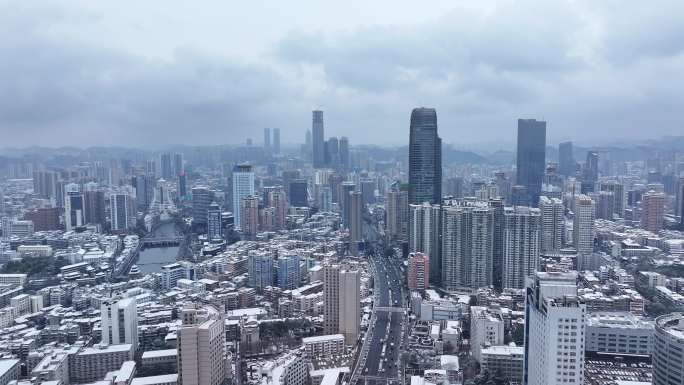 贵阳雪景老城区下雪