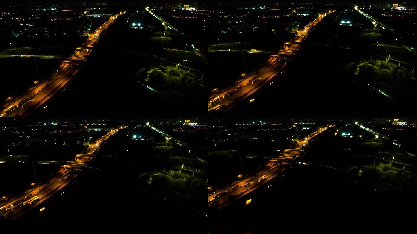杭州下沙立交桥绕城高速汽车车流夜景视频素