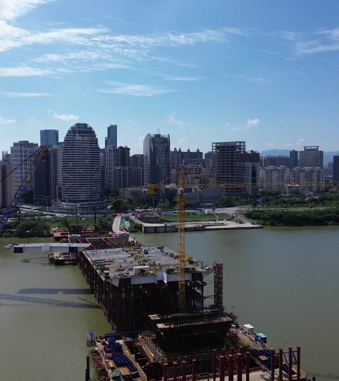 惠州鹅城大桥建设工地航拍
