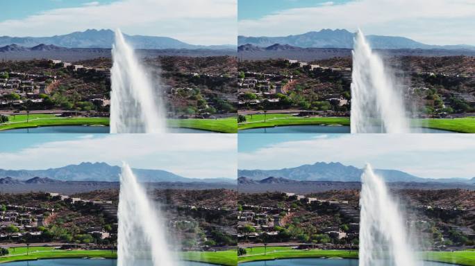 水喷射到空中，向后拱，沙漠西南山脉的壮丽景色，喷泉山亚利桑那州空中