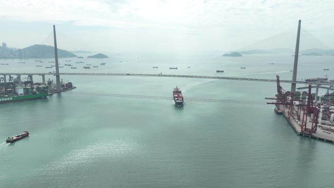 香港港口葵青集装箱码头葵涌货柜航拍4k