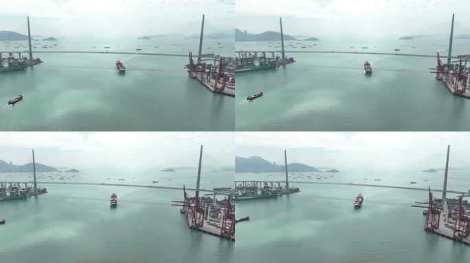 香港港口葵青集装箱码头葵涌货柜航拍4k