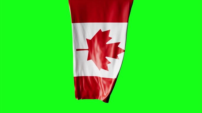 加拿大国旗卷成圆柱形，在旋转时展开并起伏