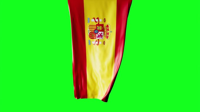 西班牙国旗卷成圆柱形，在旋转时展开并起伏