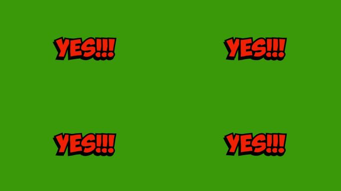 是的，漫画字体动画。绿色的屏幕。红色文本。4K动态动画。