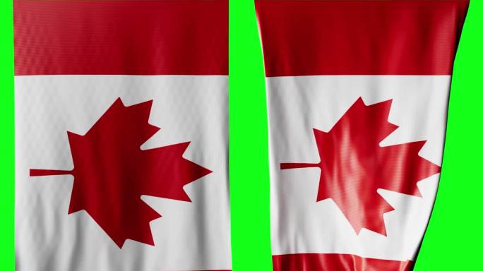 加拿大国旗卷成圆柱形，在旋转时展开并起伏