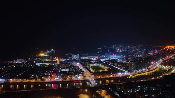 滦平地标日转夜延时政府航拍白夜景