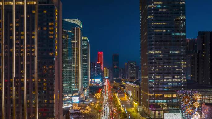 辽宁沈阳夜晚城市夜景青年大街万象城