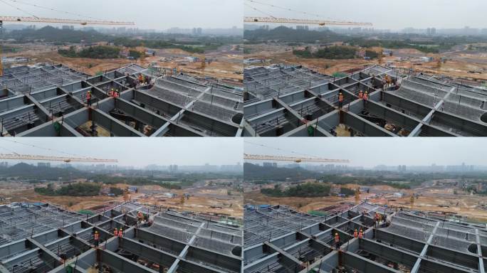 工人正在广汕高铁惠州南站施工