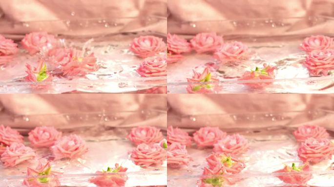 玫瑰落入水中，花瓣在水花中展开。它象征着新的开始和情感的觉醒。