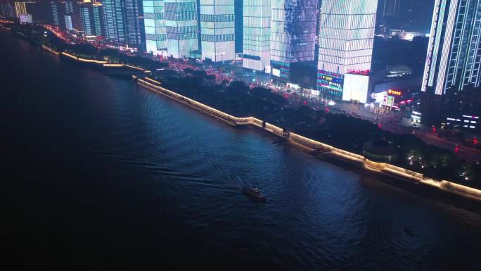 03长沙湘江夜晚游船航拍