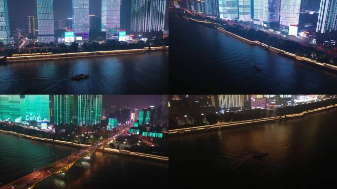03长沙湘江夜晚游船航拍