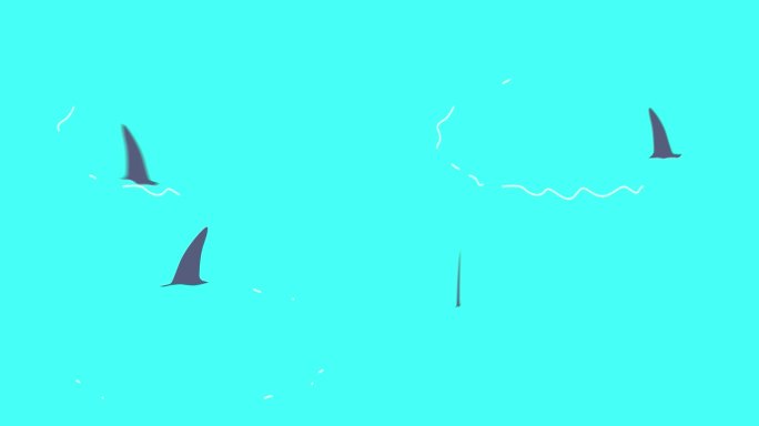 一个简单的卡通动画，一只鲨鱼在蓝色的屏幕上做一个圈。