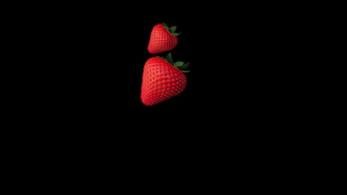 草莓从天而降的3d渲染动画