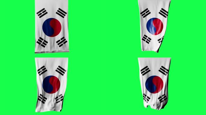 韩国国旗卷成圆柱形，在旋转时展开并起伏
