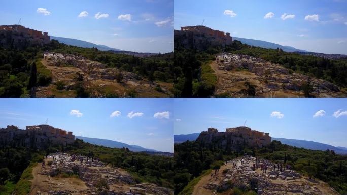 阿略巴古斯山通往希腊雅典的普罗基亚。无人机在历史遗迹上空拍摄。