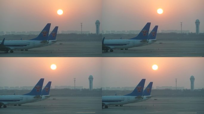 清晨朝阳的机场