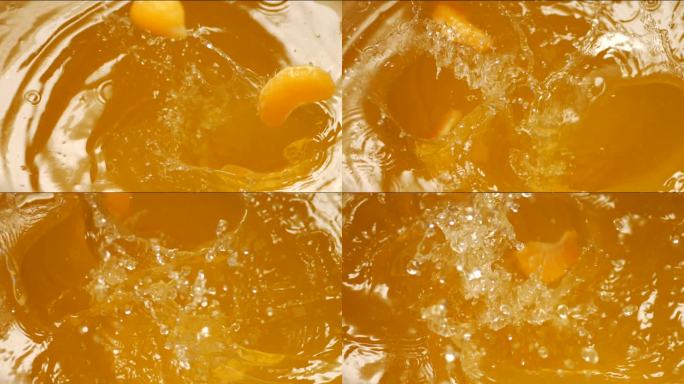 橘子落入橘子汁超慢动作