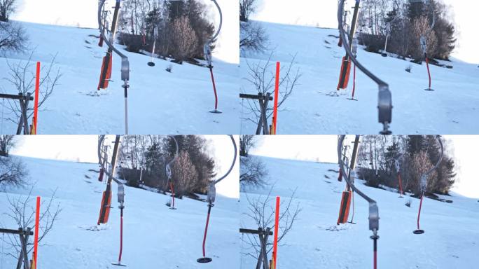 高山滑雪场滑雪斜坡t形杆表面升降拖曳升降滑雪拖曳机轮子