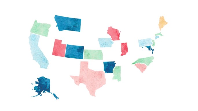美国的垃圾水彩地图，美利坚合众国
