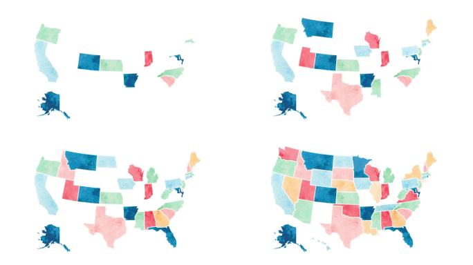美国的垃圾水彩地图，美利坚合众国