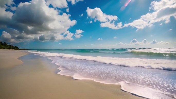 蓝天白云大海卷起海浪