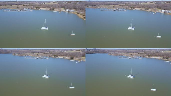 德克萨斯州达拉斯市白石湖双体船航拍图