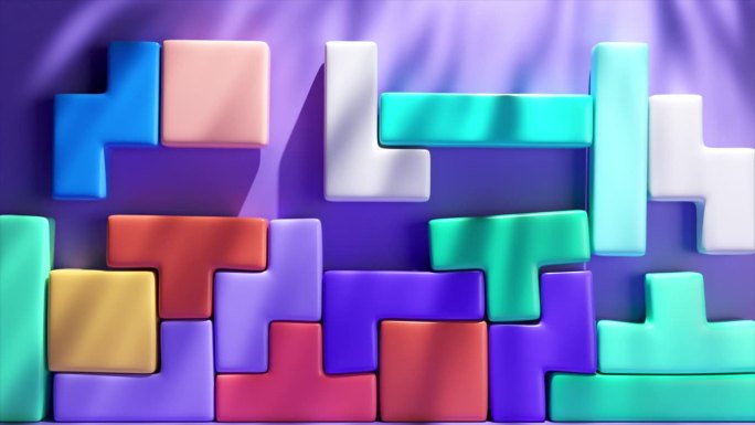 光滑的3D动画联锁拼图片在一个无缝，彩色镶嵌。