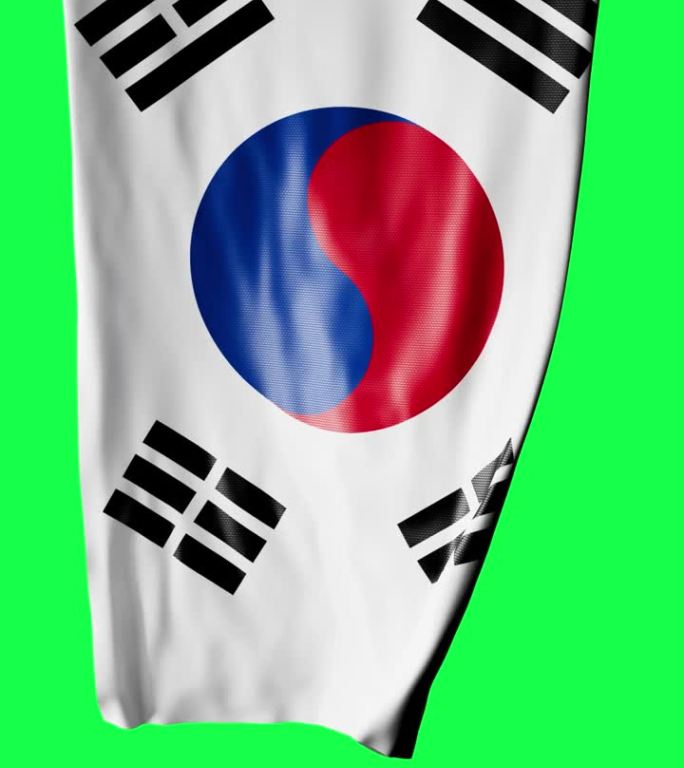 韩国国旗卷成圆柱形，在旋转时展开并起伏