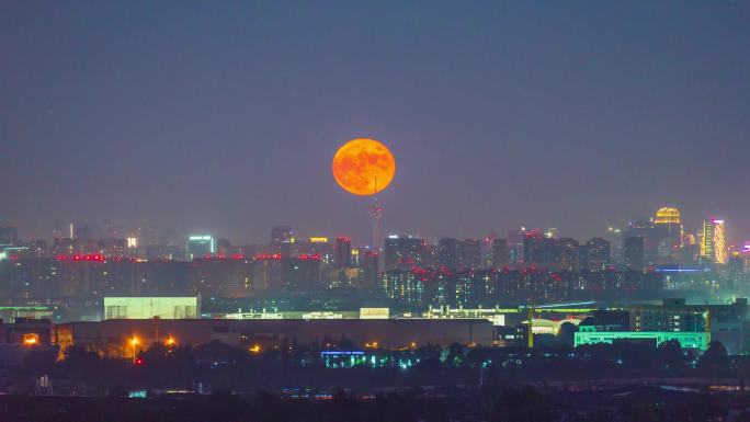 成都市天府熊猫塔339超级月亮月升出延时