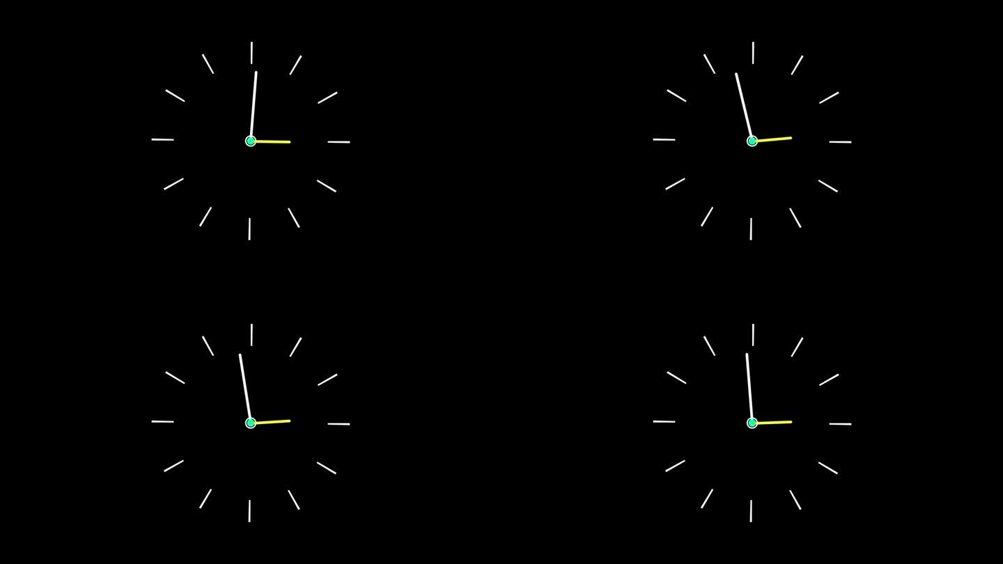 时钟倒数24小时一天快速度。带移动箭头的时钟。时钟延时超高清4K动画墙时钟延时动画。黑色帧，红色指针