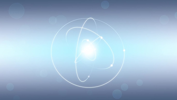 浅蓝色背景上的原子粒子结构
