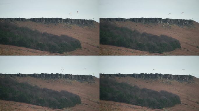 冬季，在德比郡山顶地区的滑翔伞。