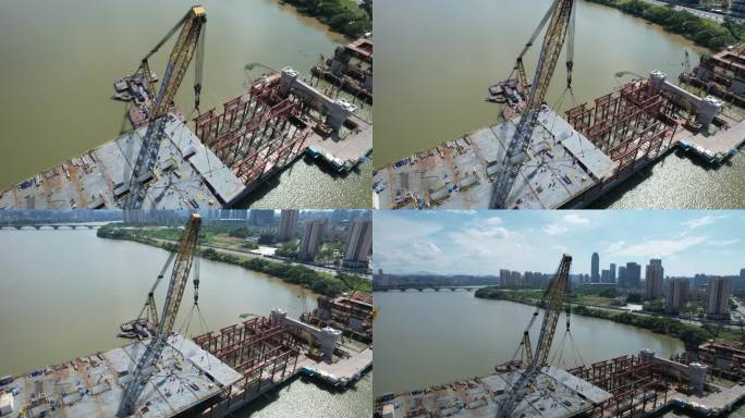 惠州鹅城大桥建设工地航拍
