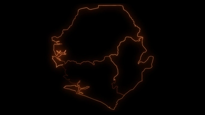 塞拉利昂国家地图与所有国家霓虹灯轮廓动画。