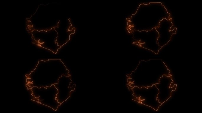 塞拉利昂国家地图与所有国家霓虹灯轮廓动画。