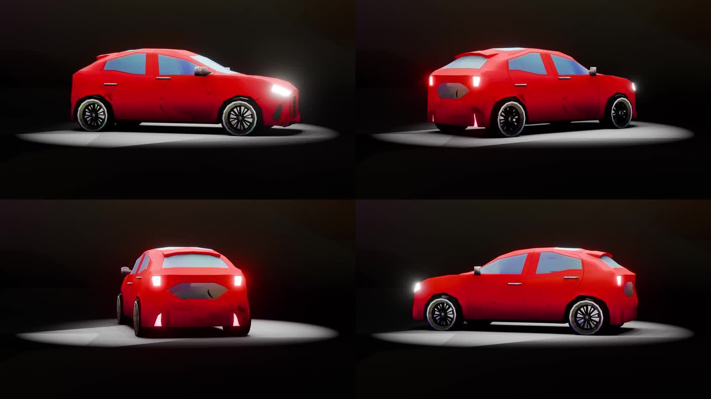 插图3d渲染低多边形阴影轿车在黑色背景