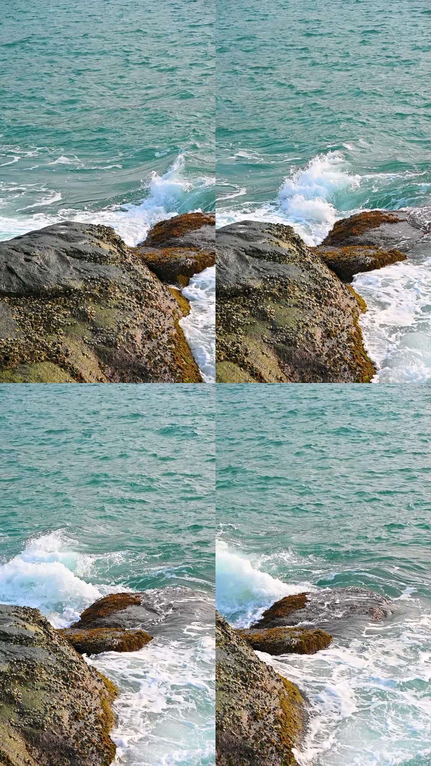 海浪浪花拍打礁石
