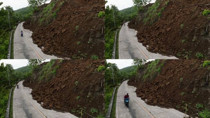 菲律宾卡米金公路上的山体滑坡和落石。