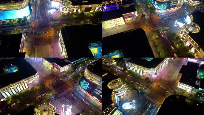 杭州西湖龙翔桥步行街夜景航拍