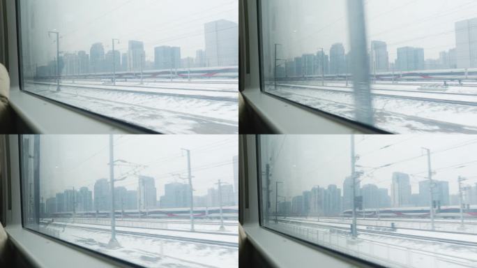 高铁窗外雪景