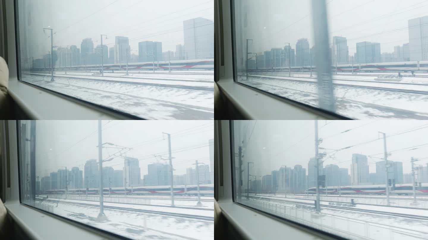 高铁窗外雪景
