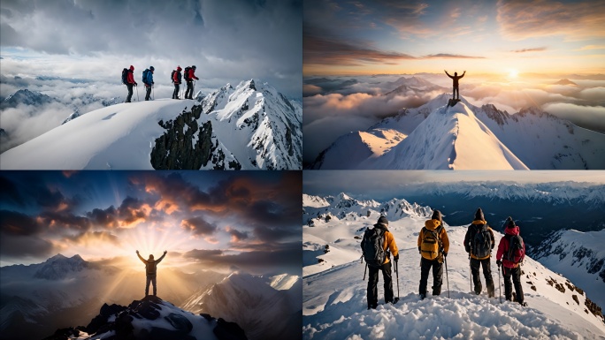 登山运动员登顶雪山 4K