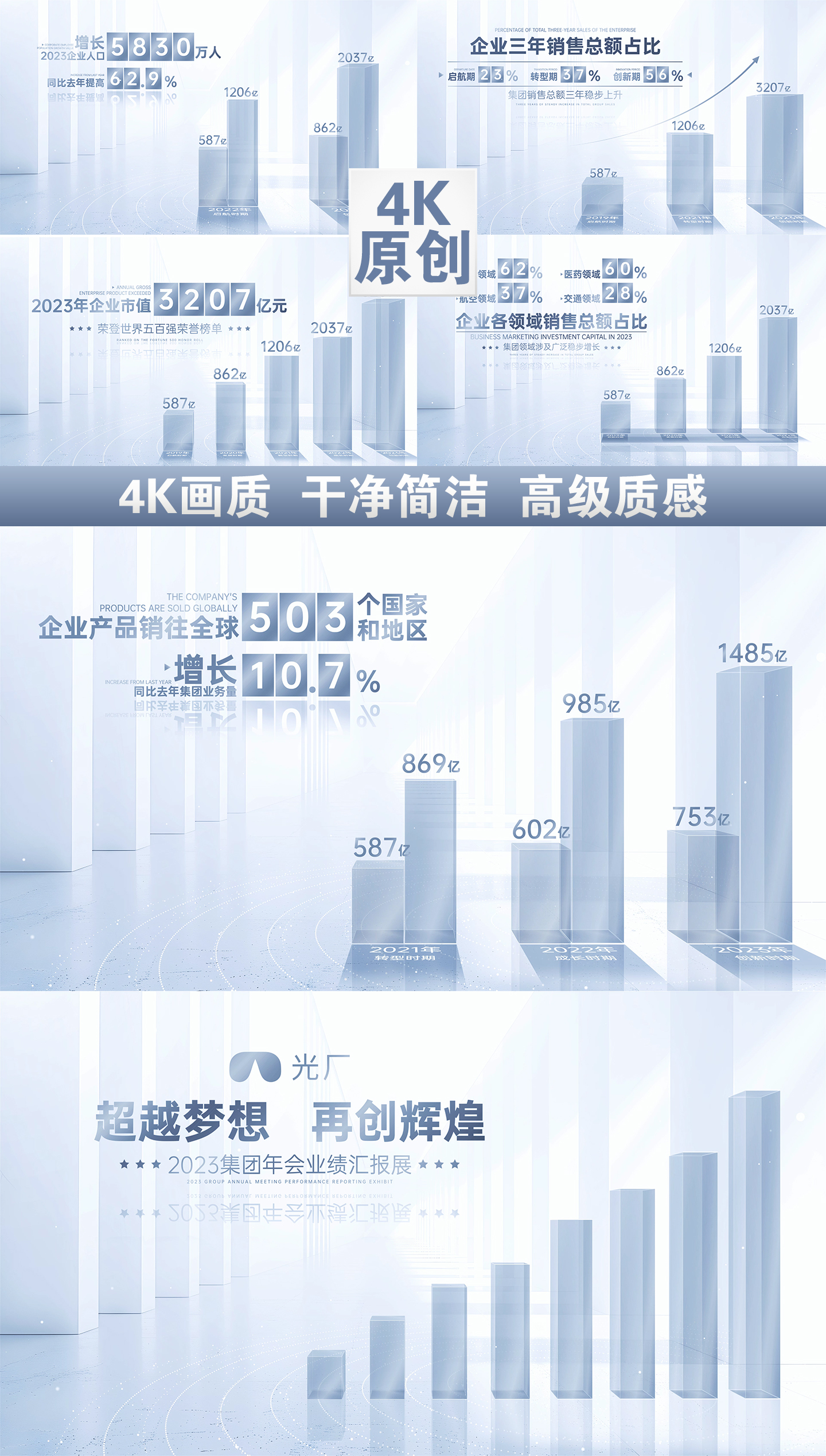 高级蓝色企业数据 柱状图 业务增长数据图