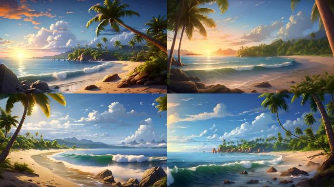 热带岛屿和棕榈树背景动画海岛